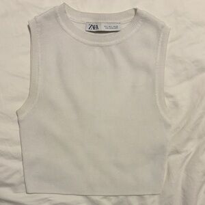 Zara Ivory Knit Sleeveless Crop Top